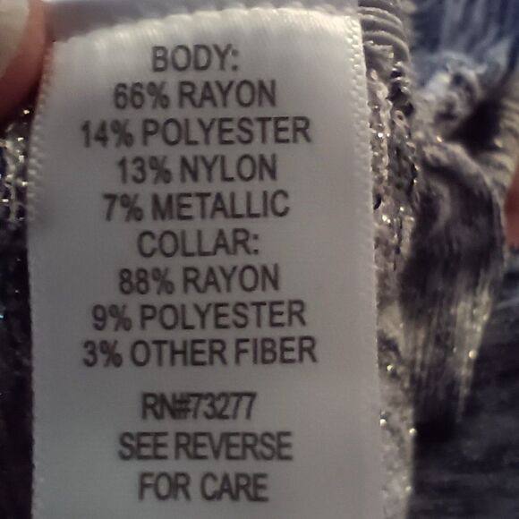 Apt 9  Metallic Ruche Short Sleeve Mottled Grey & White Cowl Neck Top Si… - Picture 6 of 6